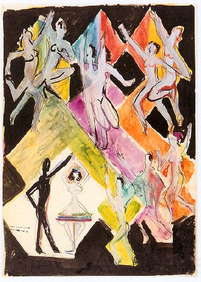 Ernst Ludwig Kirchner Design for the wall-painting Colourful-dance